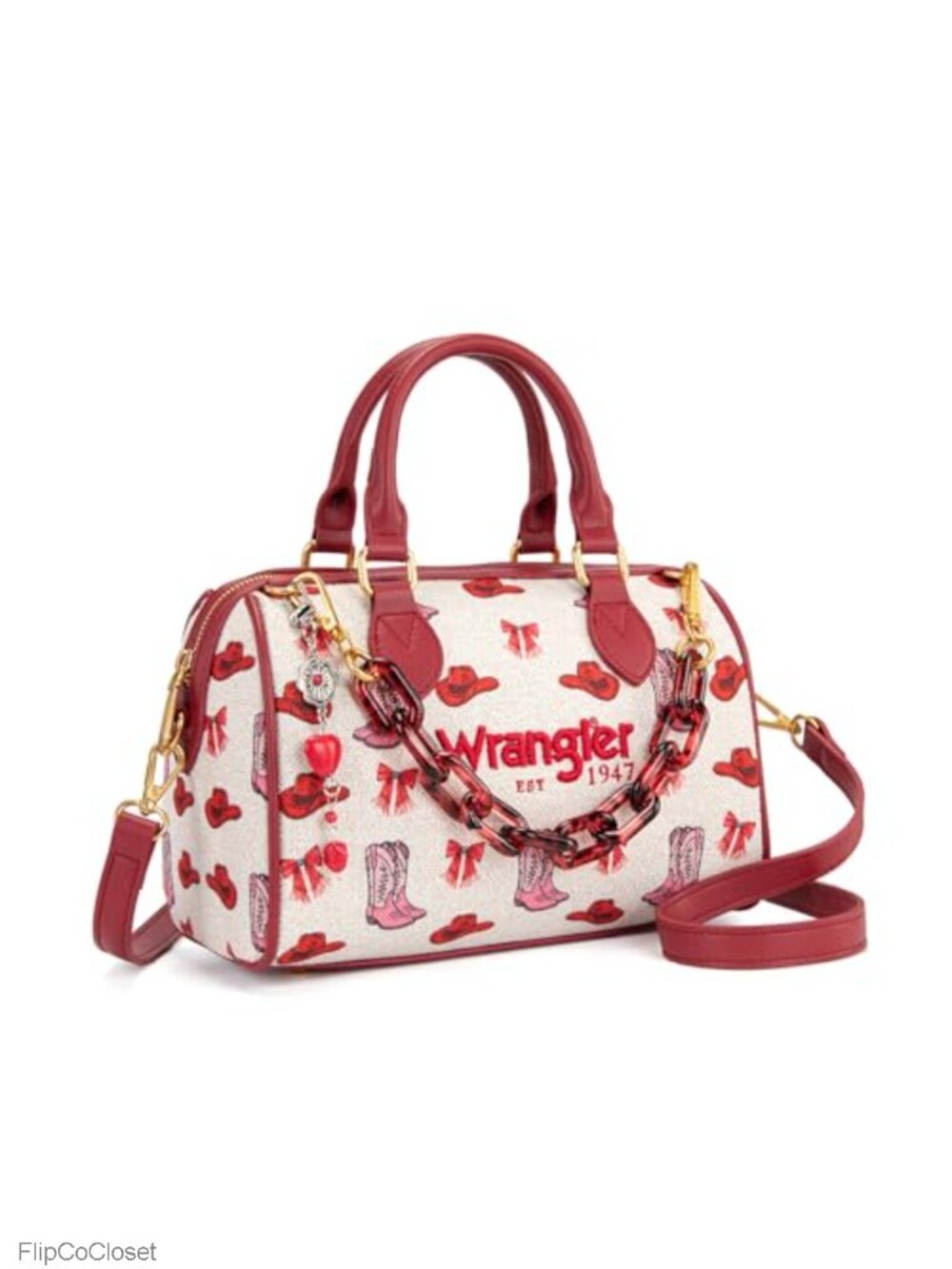 Western Top Handle Satchel Barrel Crossbody Bag with Chain Strap